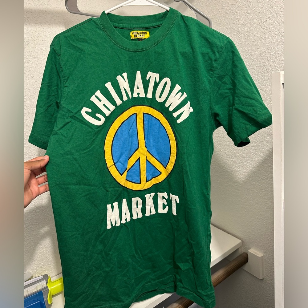 Green Short Sleeve Tee with Peace Symbol Design